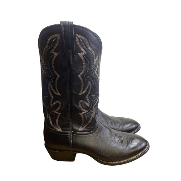 Nocona Cowboy Boots Size 11.5 11 1/2 D Black Leather Stitching Mens Western EUC - Picture 2 of 10